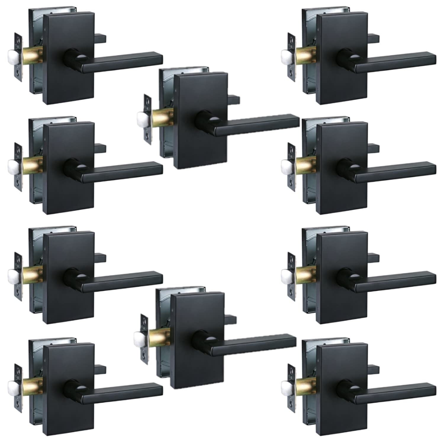 HISAFE Heavy Duty Door Lever - 10 Pack, Left/Right Hand, Matt Black for Hall & Closet Doors