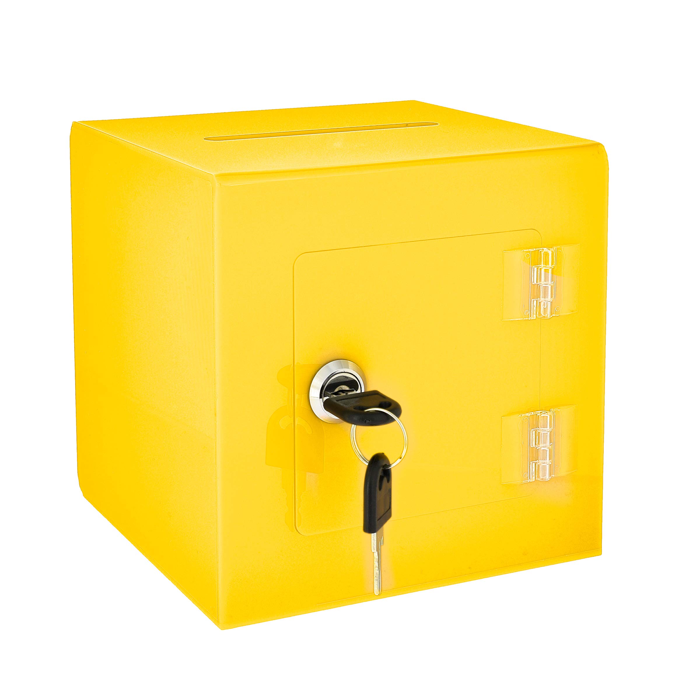 6x6 Inch Acrylic Ballot Box with Lock - Clear Donation Box for Voting, Charity Events & Suggestion Collection - Durable Easy-Open Rear Door - Perfect for Schools, Elections & Fundraisers (Yellow)