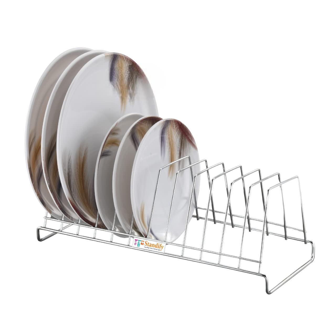 STANDIFY Stainless Steel Plate Stand - Dish Rack, Lid Holder & Kitchen Organizer for Countertop - Heavy Duty Large Kitchen Storage for Plates, Cutting Boards & Pans - Perfect for Restaurants, Home Kitchens & Small Spaces