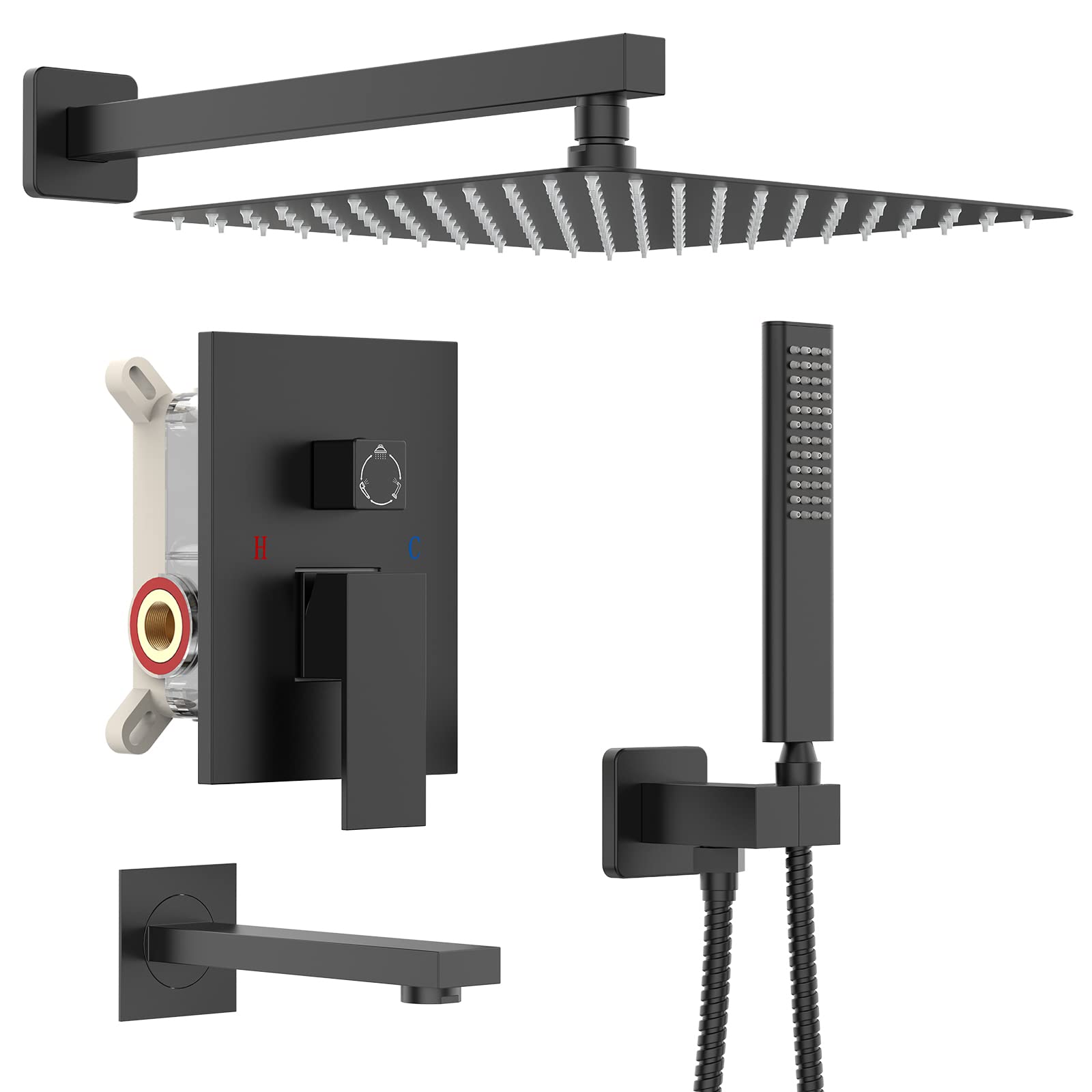 Premium Matte Black Shower System - 3-Function Shower Faucet Set with 12