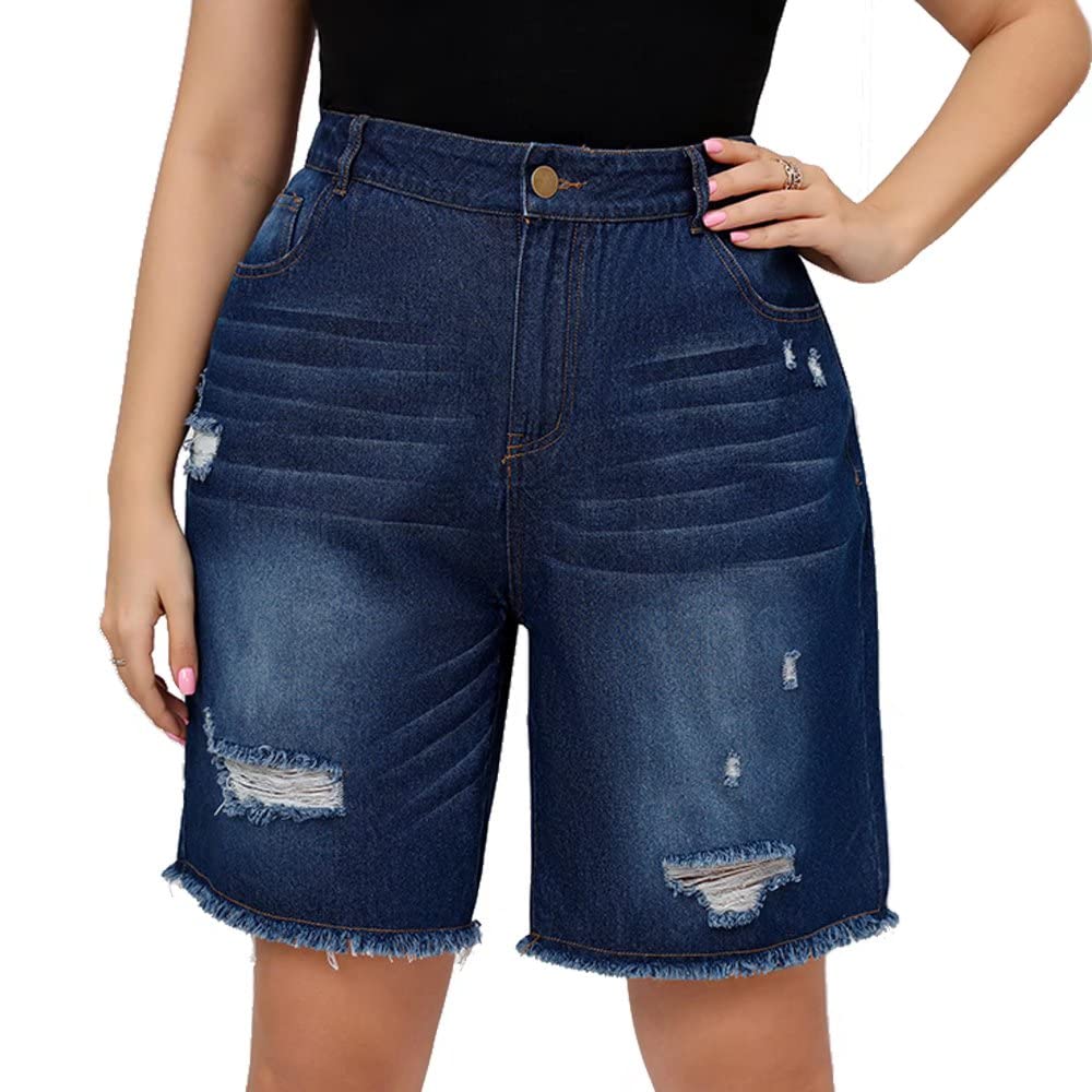 HENGAO Women's Plus Size High Waist Ripped Denim Shorts - Distressed Jean Shorts for Summer, Casual Wear & Street Style Outfits