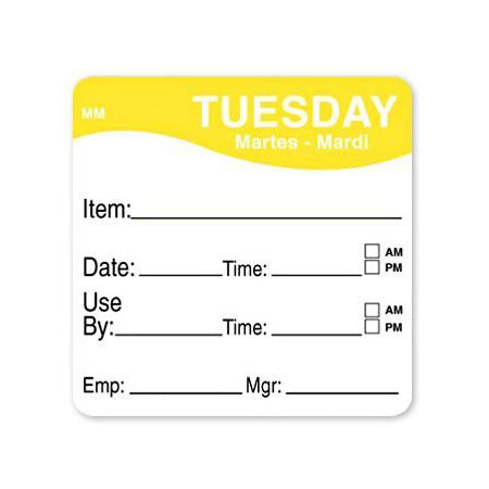DayMark 1100352 Tuesday MoveMark Labels - 2 x 2 Inch, Roll of 500 Adhesive Labels for Food Rotation, Kitchen Organization & Restaurant Safety