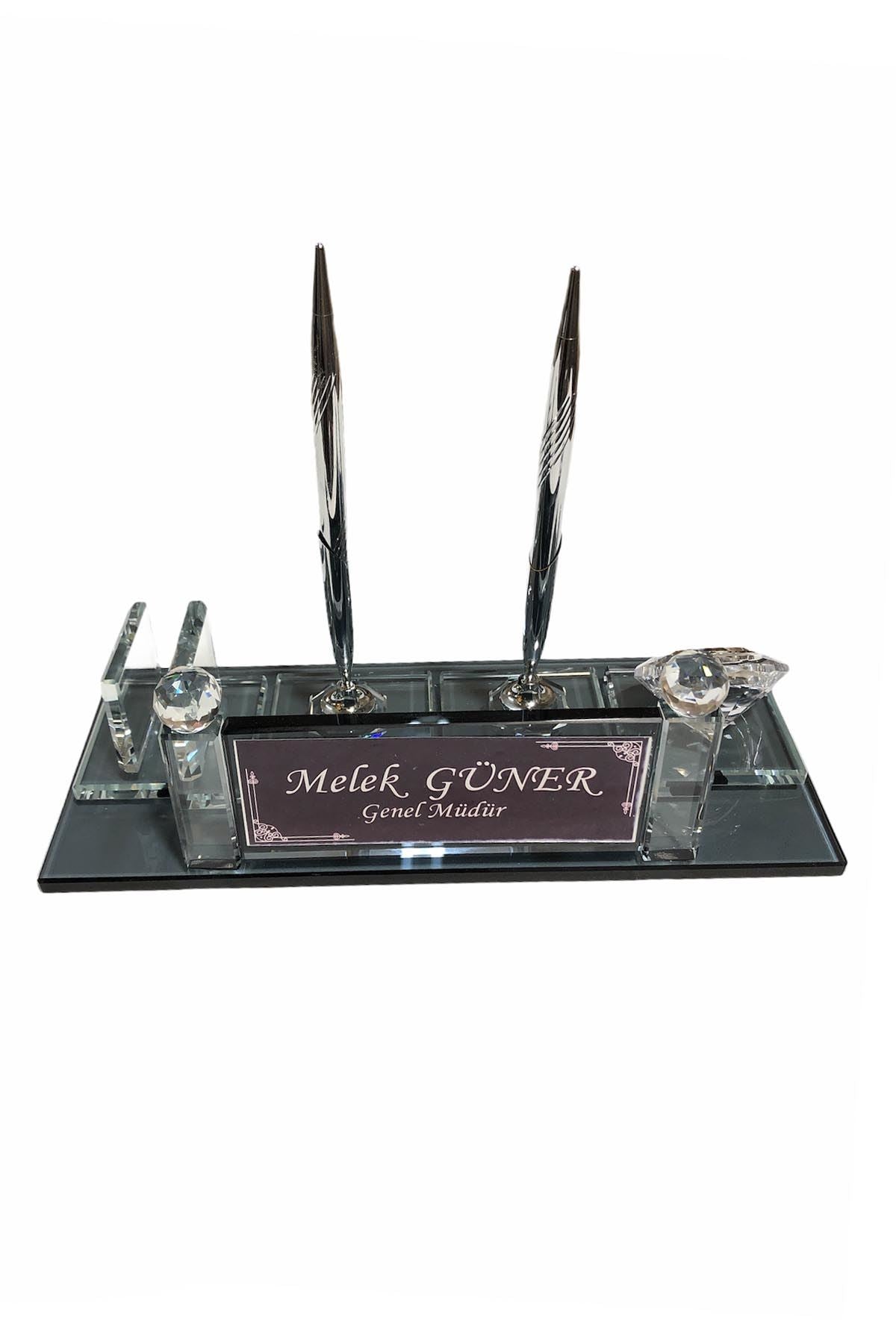 MOOG Black Glass Desk Name Plate with Clock - Elegant Office Name Sign for Professionals, Customizable Nameplate with Built-in Clock - Perfect for Executive Desks, Reception Areas, and Home Offices