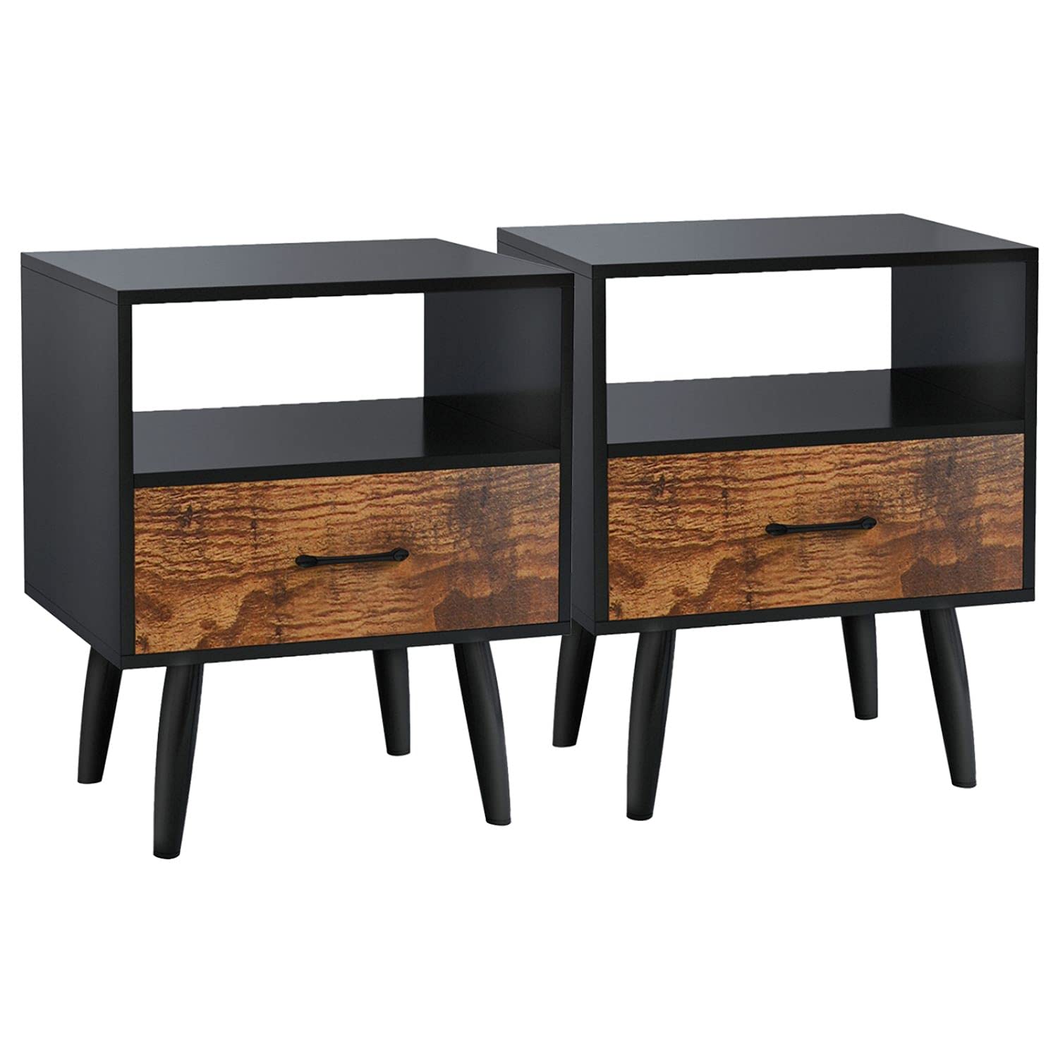 Modern Nightstand Set of 2 with Drawer & Shelf - 19.7