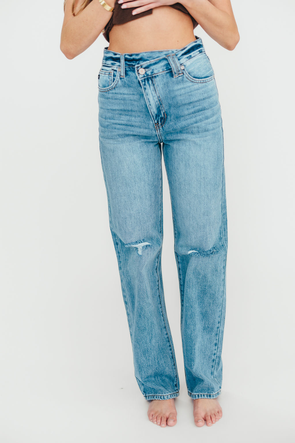 Vintage 90s Tiffany High Rise Crisscross Waist Straight Leg Jeans - Light Wash Denim for Women | Perfect for Casual Outfits, Retro Style & Everyday Wear