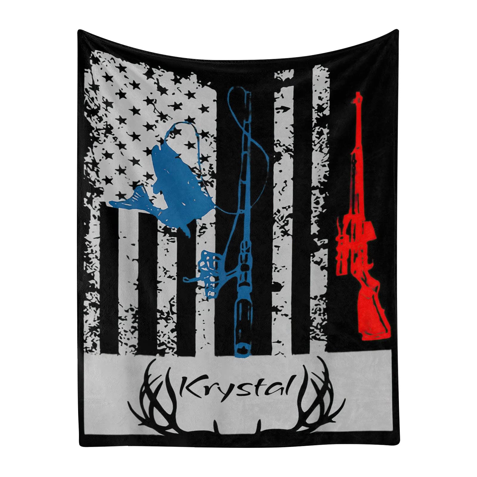 Custom Personalized American Flag Deer Camo Fishing Fleece Blanket - Super Soft 50x60 Inch Throw with Name Text - Perfect for Couch, Sofa, Bed & Outdoor Camping