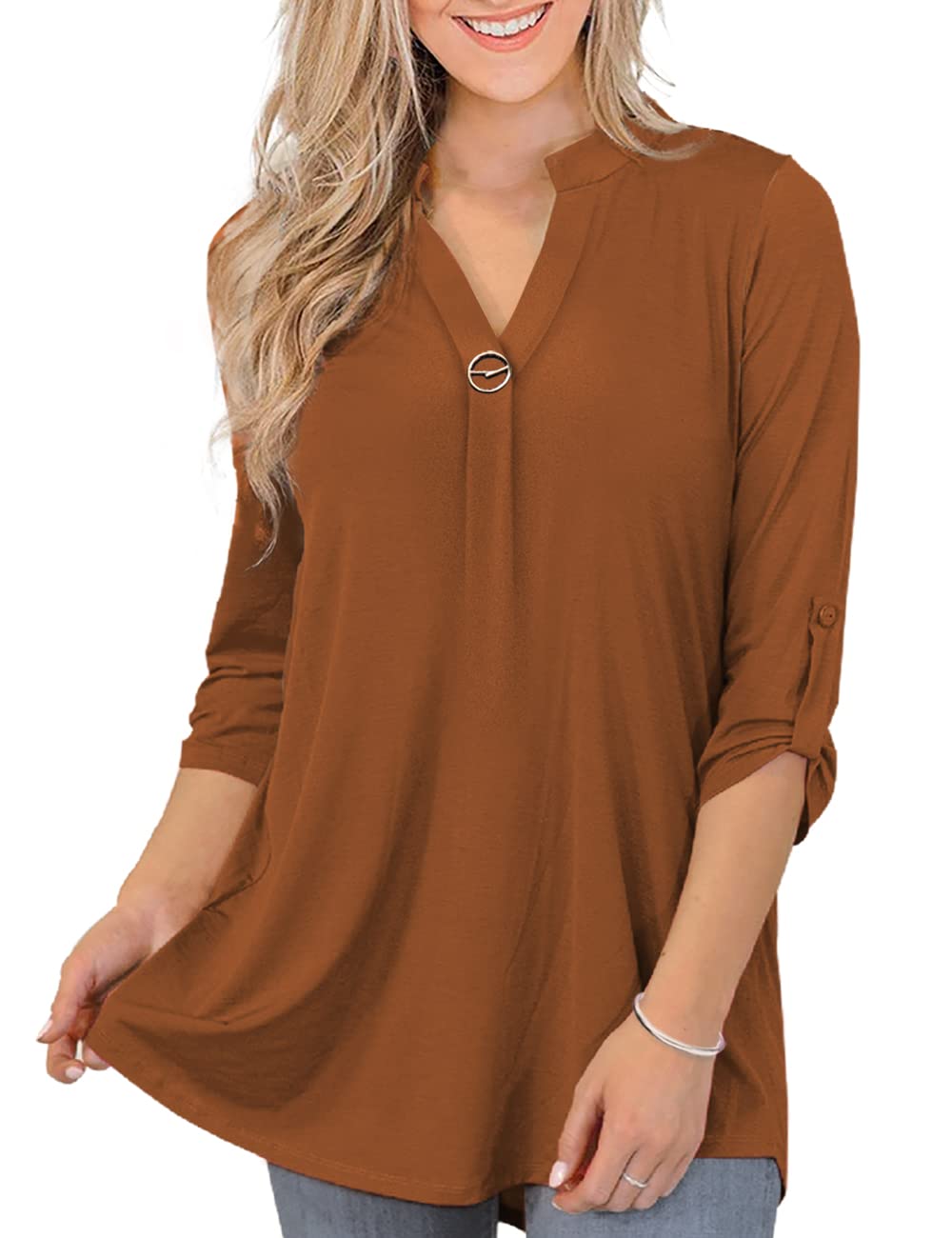 Stylish Women's 3/4 Sleeve Tunic Blouse - Casual & Dressy Plus Size Tops (M-4XL) | Perfect for Office Wear, Date Nights & Everyday Outfits