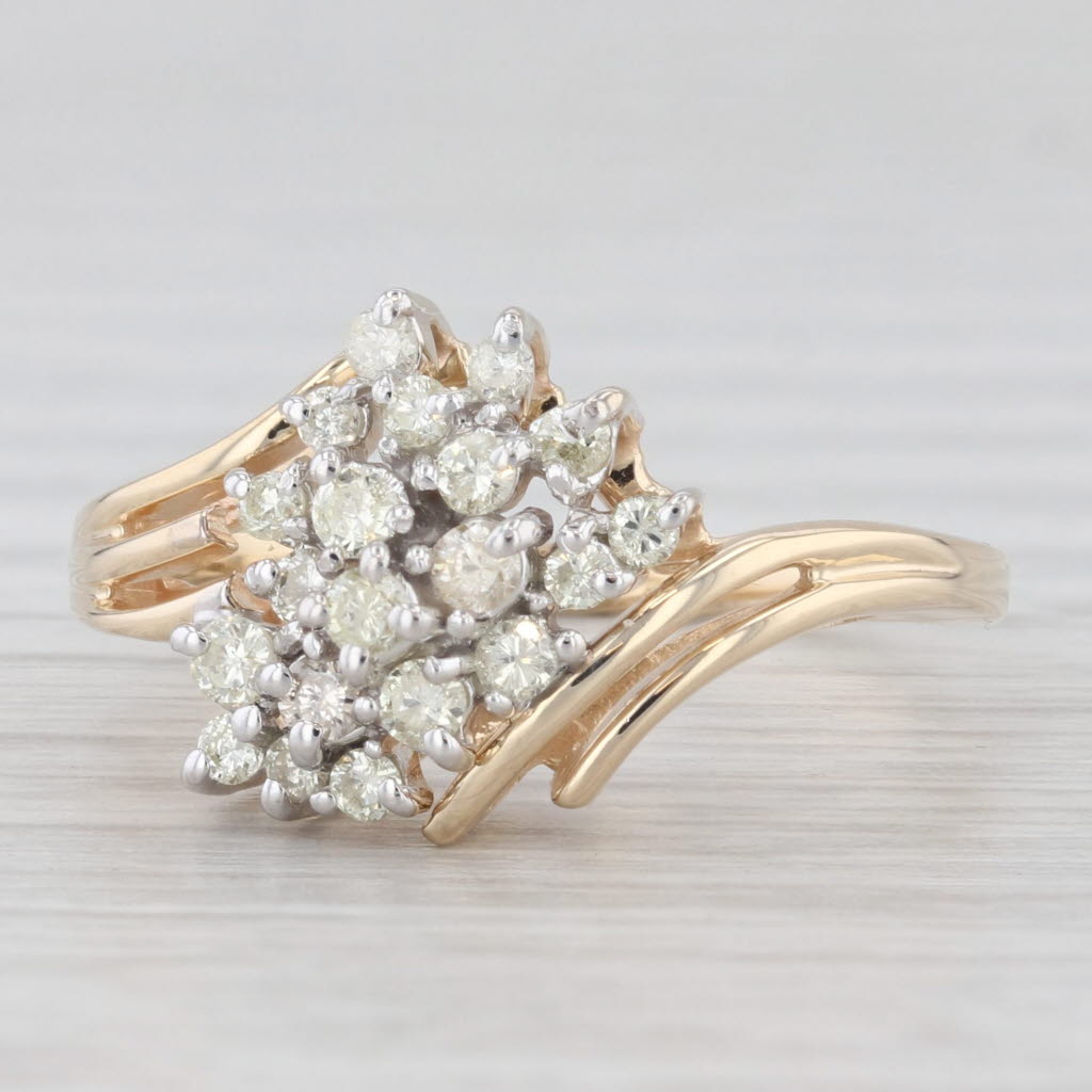 0.30ctw Diamond Cluster Bypass Ring in 14k Yellow Gold - Size 6.5 | Elegant Wedding Band, Anniversary Gift & Everyday Jewelry for Women