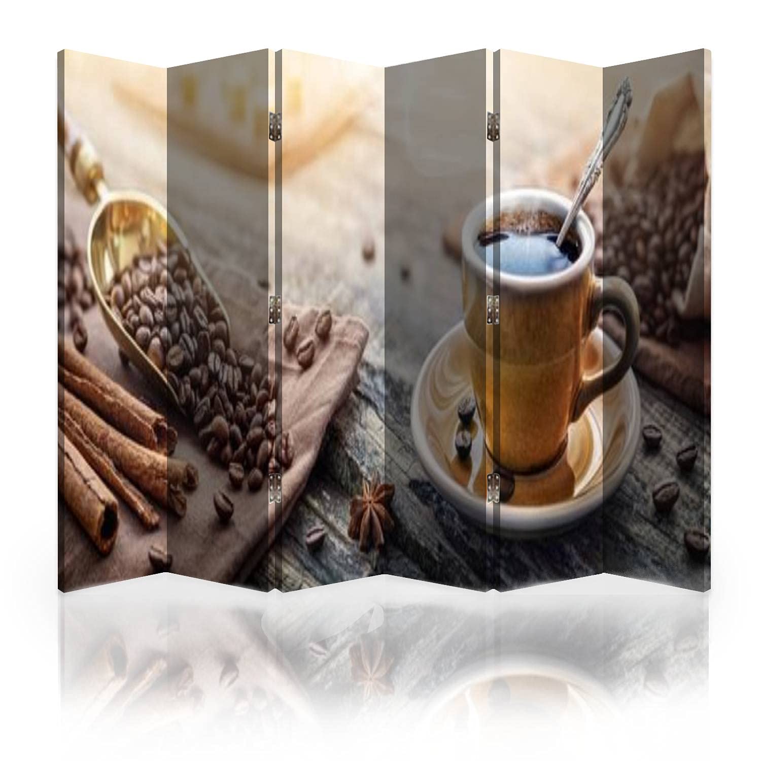 6-Panel Canvas Room Divider Screen - Hand-Painted Aromatic Coffee Design, Folding Privacy Partition for Home & Office - Perfect for Living Rooms, Bedrooms, and Workspace Separation