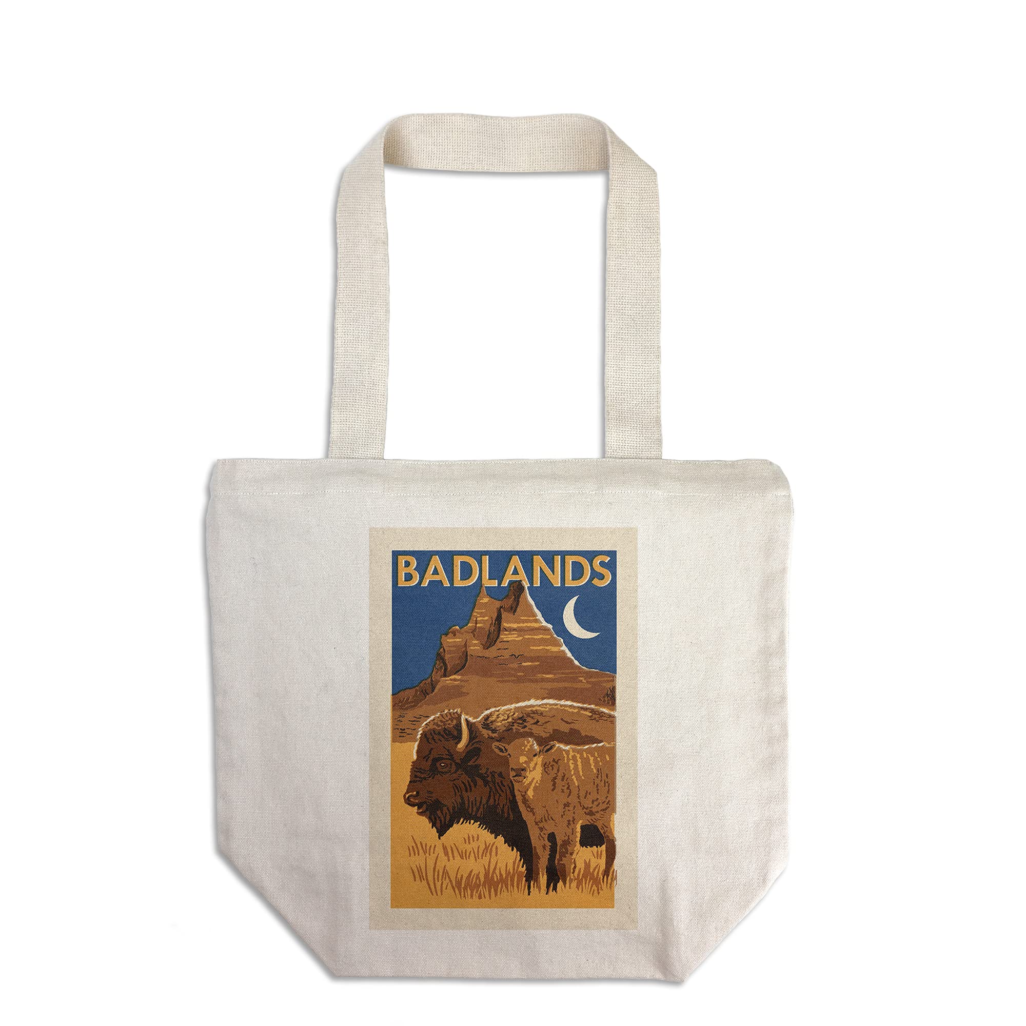 Lantern Press Badlands National Park Woodblock Print - 100% Cotton Canvas Reusable Tote Bag for Shopping, Beach & Travel