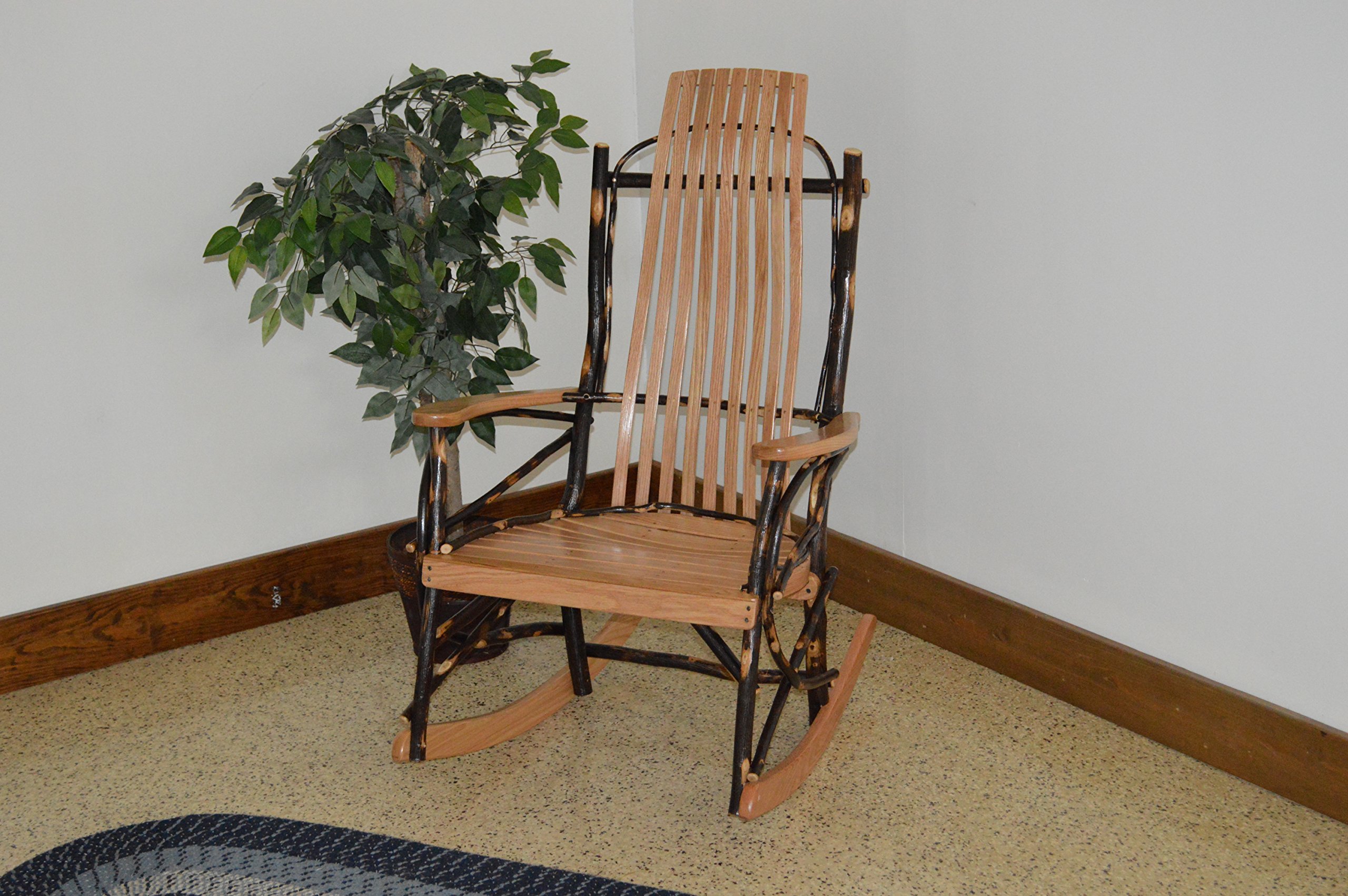 A & L Furniture Hickory 9-Slat Rocking Chair with Natural Wood Finish - Perfect for Living Room, Nursery, or Porch Relaxation