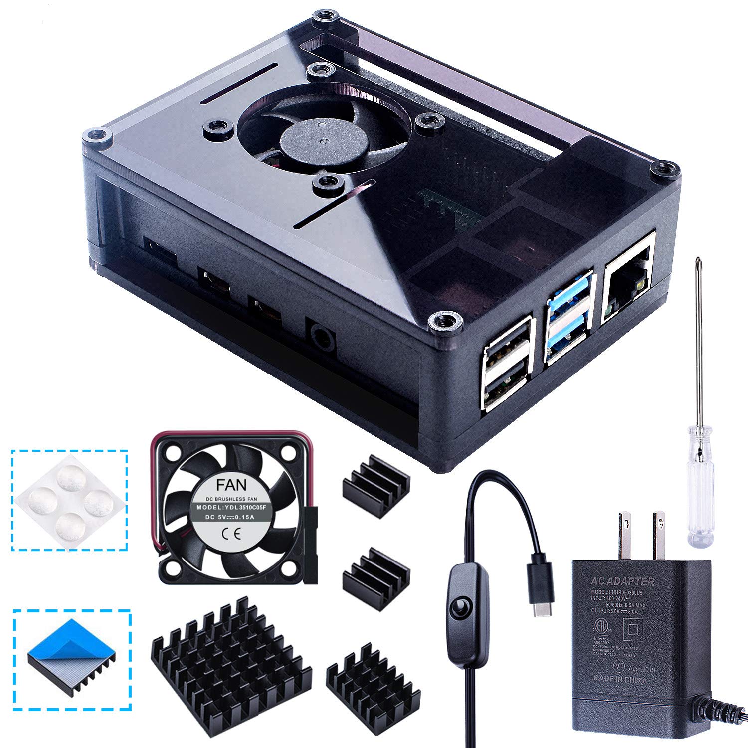 Raspberry Pi 4 Case with Fan & Heatsinks - Perfect for DIY Projects