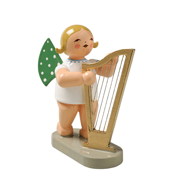 Wendt & Kuhn Angel with Large Harp Wooden Figurine - Handcrafted Christmas Decoration for Home, Tree, and Holiday Display