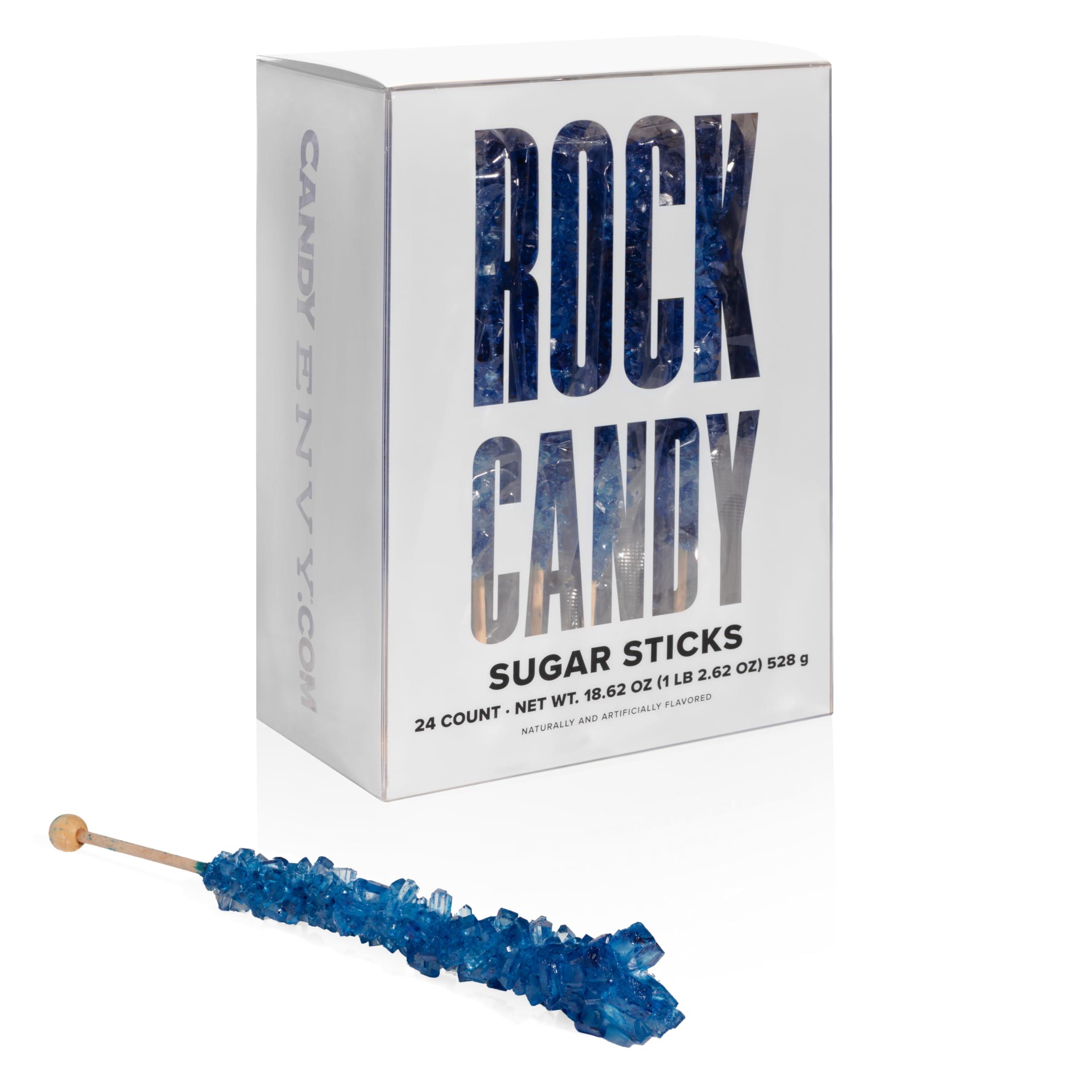 Navy Blue Rock Candy Sugar Sticks - Blueberry Flavored - 24 Individually Wrapped - Perfect for Birthday Parties, Baby Showers & DIY Cocktail Garnishes