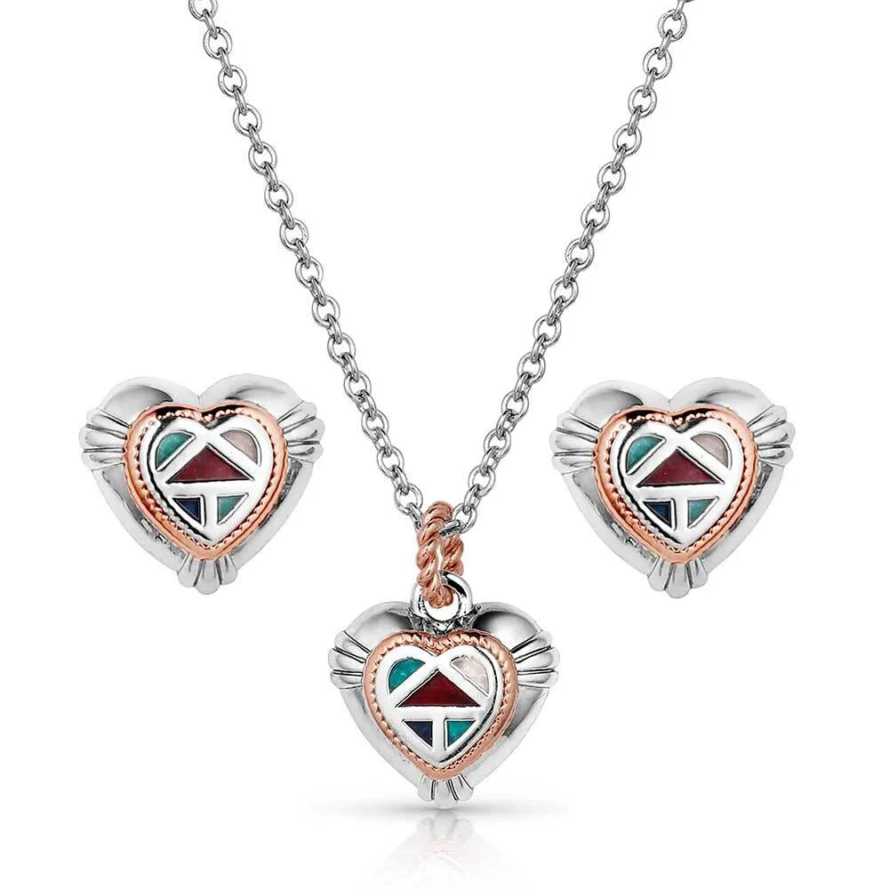 Western Mosaic Heart Jewelry Set - Elegant Bohemian Necklace & Earrings for Women - Perfect for Valentine's Day, Anniversary & Boho Fashion Accessories