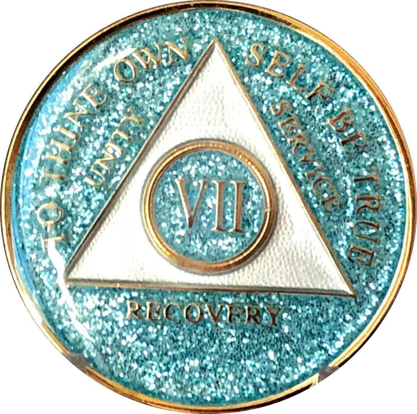 7 Year AA Medallion Aqua Glitter Tri-Plate Poker Chips - Premium Casino Style Chips for Poker Nights, Home Games, and Casino-Themed Parties