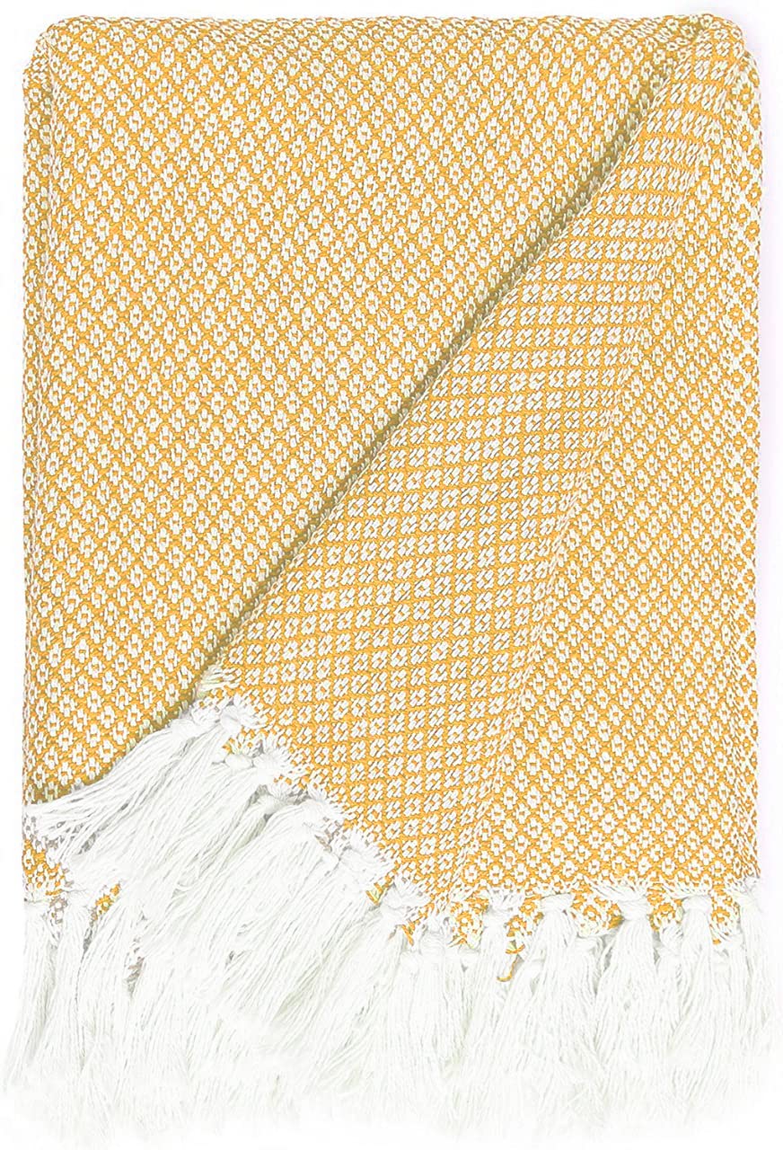 REDEARTH Classic Throw Blanket - Medium Weight Soft Cotton Blanket for Sofa, Bed, Couch, Chairs, Loveseat & Car | Indoor & Outdoor Use | 50x60 Inches Mustard Yellow | Perfect for Cozy Evenings, Picnics & Travel