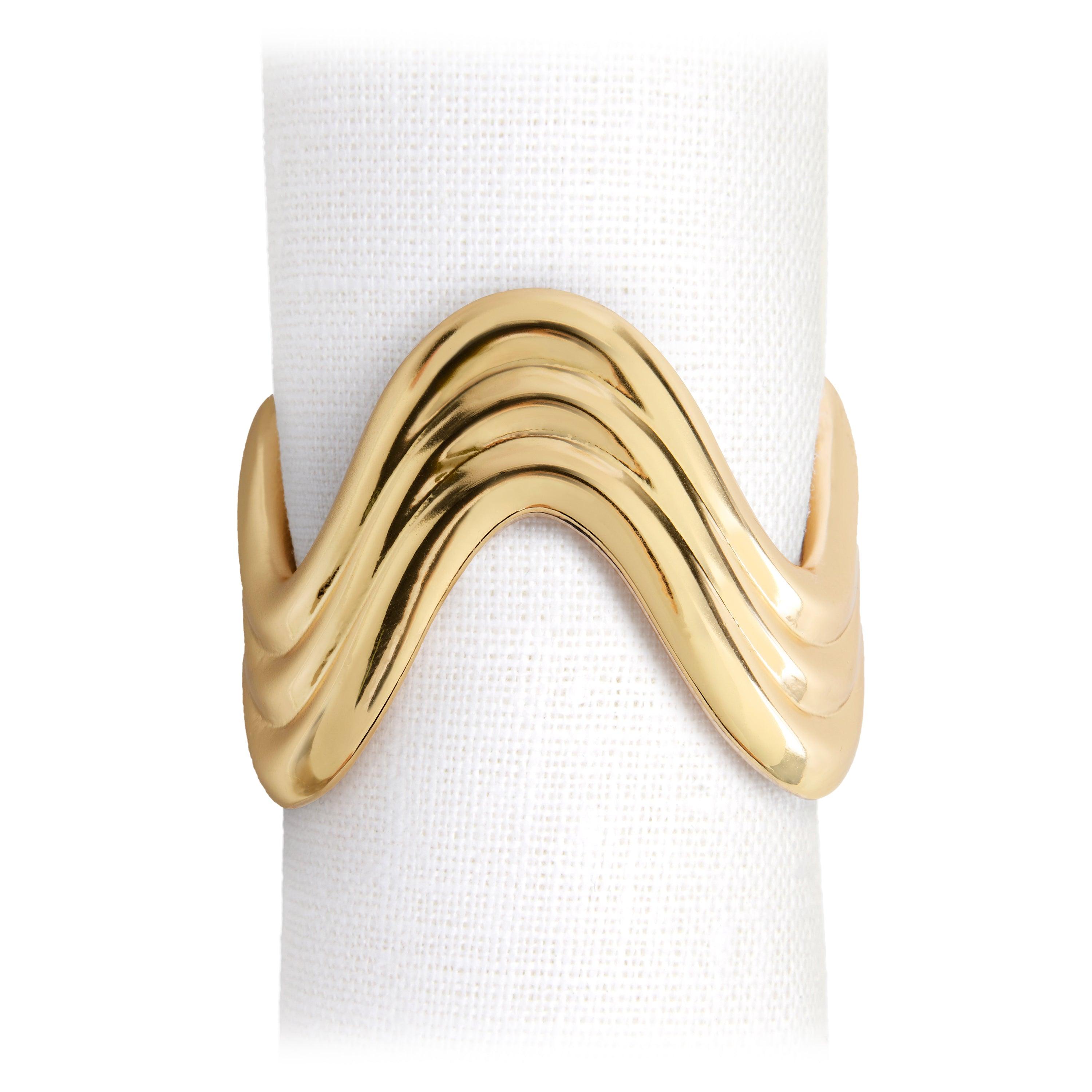 Elegant Gold Ripple Napkin Rings Set of 4 - Premium Tableware for Wedding, Dinner Party & Holiday Decor