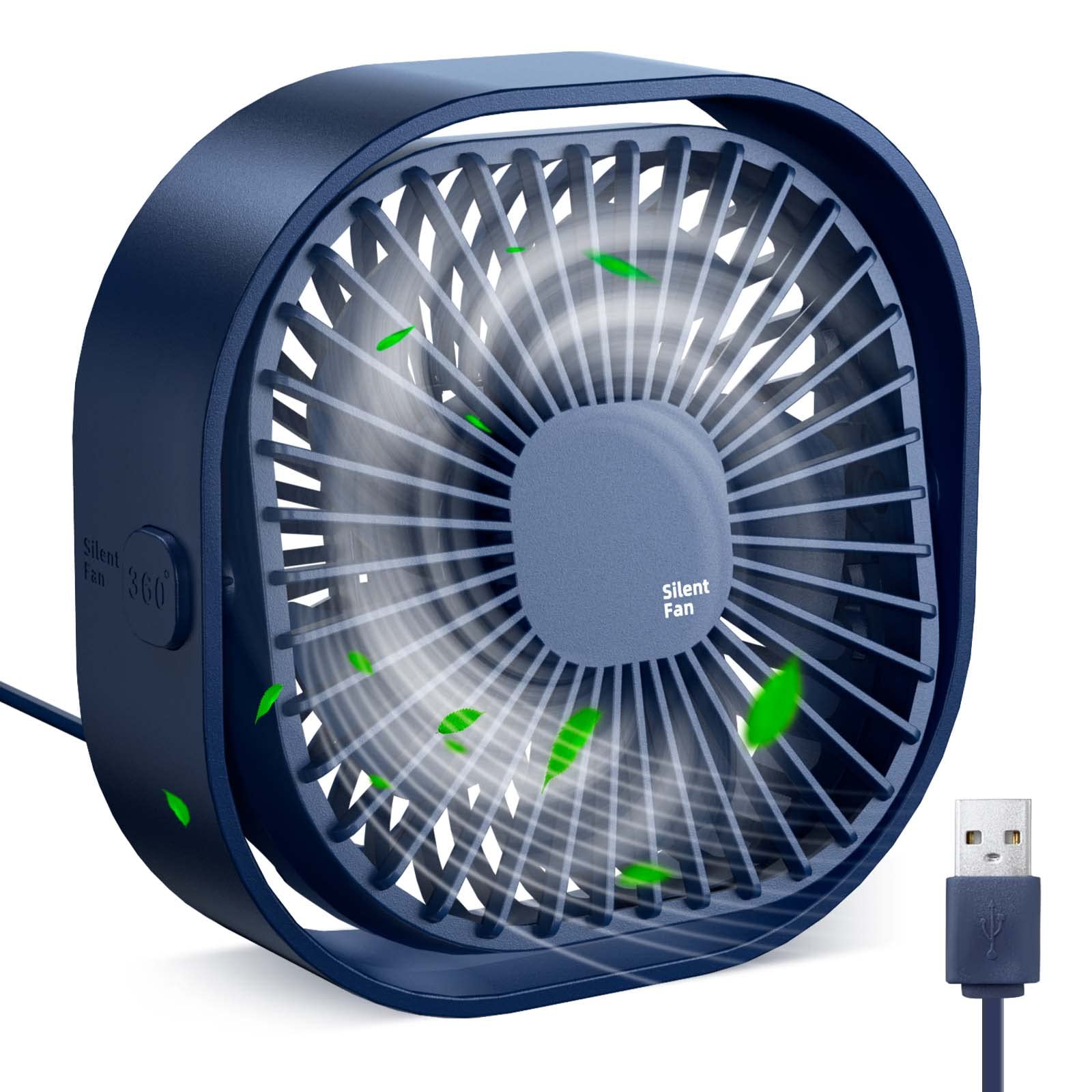 RJVW 4-inch USB Desk Fan - 3 Speed Portable Mini Table Fan, 360° Rotatable Silent Personal Cooling Fan with USB Plug for Home, Office, Bedroom, Dorm - Perfect for Summer Indoor & Outdoor Use, Great Gift Idea