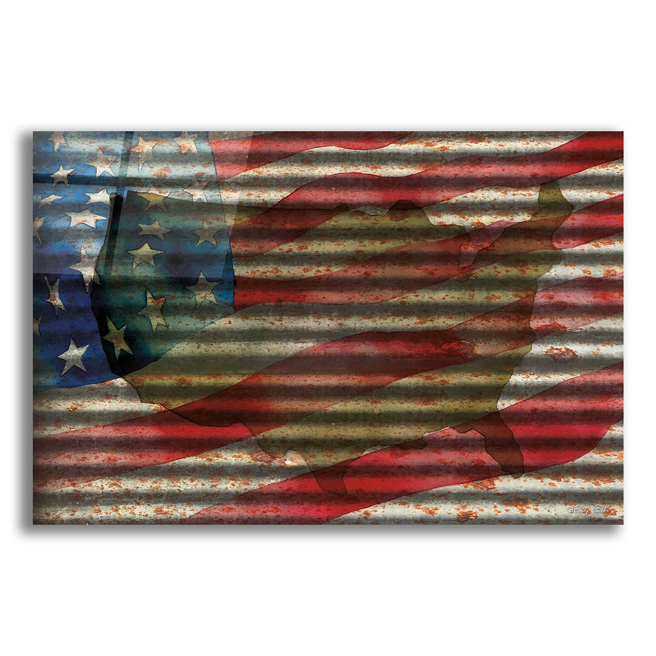American Flag Metal Wall Art by Cindy Jacobs - 24x16 Inch Acrylic Glass Patriotic Home Decor for Living Room, Office & Man Cave
