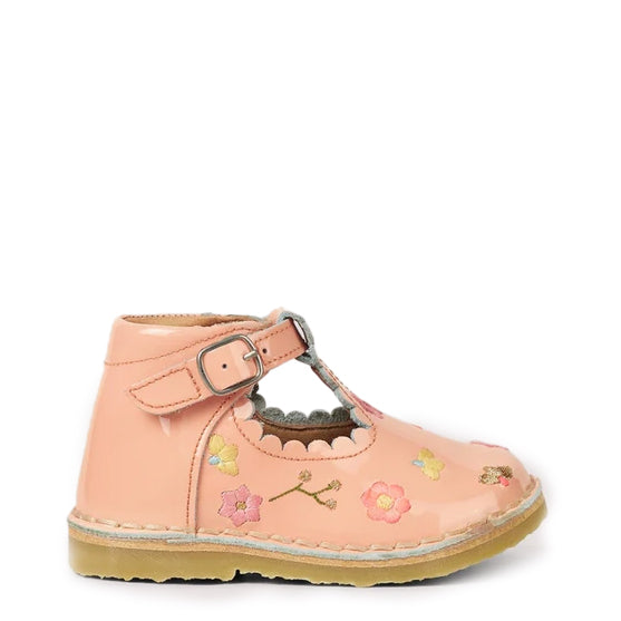 Petit Nord Blush Patent Embroidered T-Strap Baby Shoes - Soft Leather First Walkers for Newborns & Infants | Perfect for Special Occasions, Photo Shoots & Everyday Wear