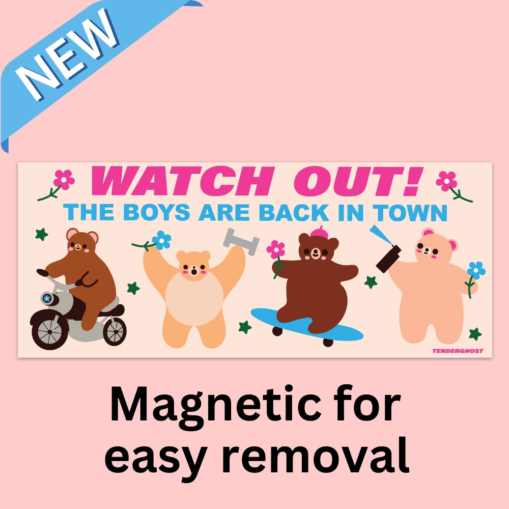 Funny Bear Squad Car Magnet - 'Watch Out! The Boys Are Back' Bumper Sticker for Cars, Lockers & Fridges | Great for Gifts, Office Decor & College Dorm Accessories
