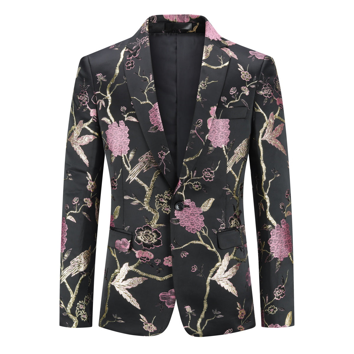 Men's Slim Fit One Button Notched Lapel Embroidered Blazer Jacket in Pink | Formal Business Attire & Wedding Suit | Perfect for Office, Cocktail Parties & Special Occasions