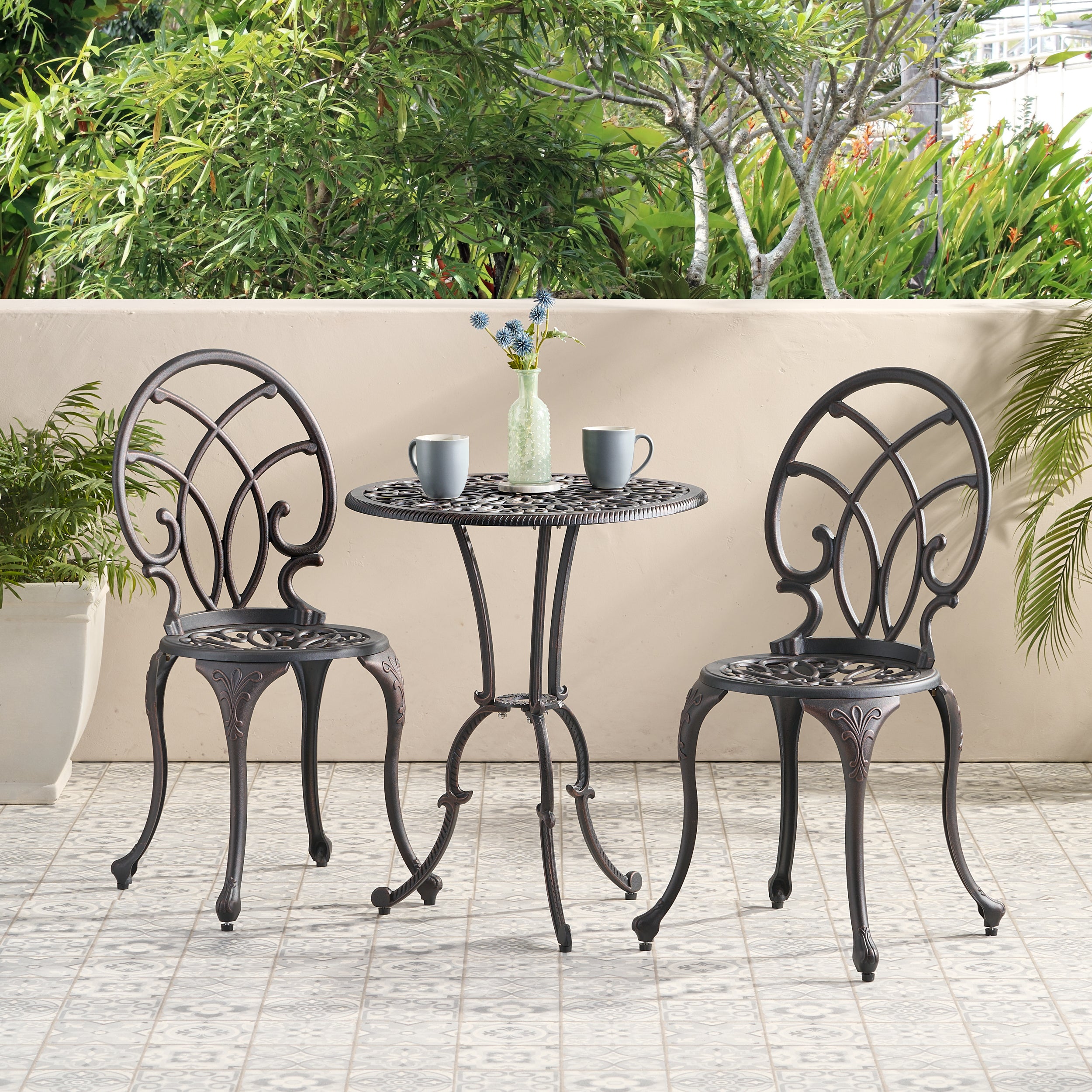 Charleston 3-Piece Cast Iron Bistro Set - Outdoor Patio Dining Furniture for Garden, Balcony & Backyard