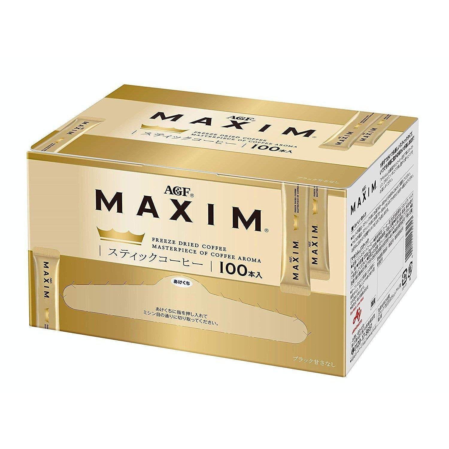 AGF Maxim Freeze Dried Instant Coffee 100 Sticks - Premium Japanese Instant Coffee for Office, Travel & Home Brewing