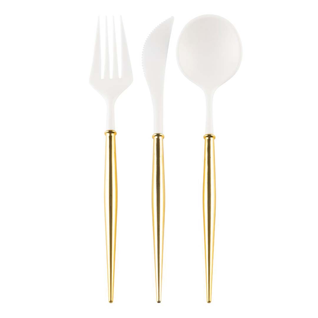 Premium Gold Bella 36-Piece Plastic Cutlery Set - Elegant Disposable Silverware for Parties, Picnics & Events (Service for 12) - Perfect for Weddings, BBQs & Outdoor Dining