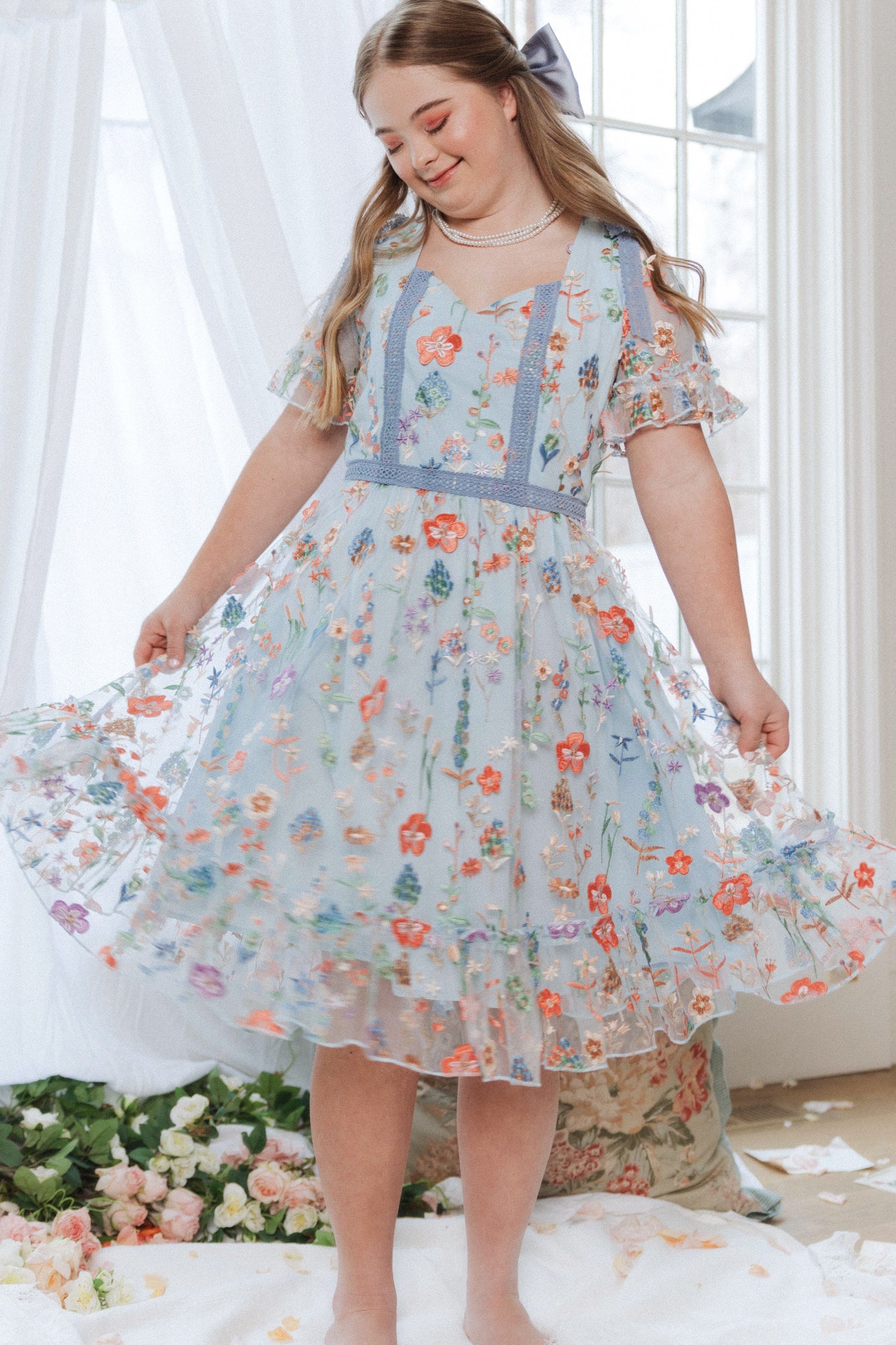 Jayne Dress in Blue Belle - Elegant Women's Floral Midi Dress for Casual & Party Wear - Final Sale