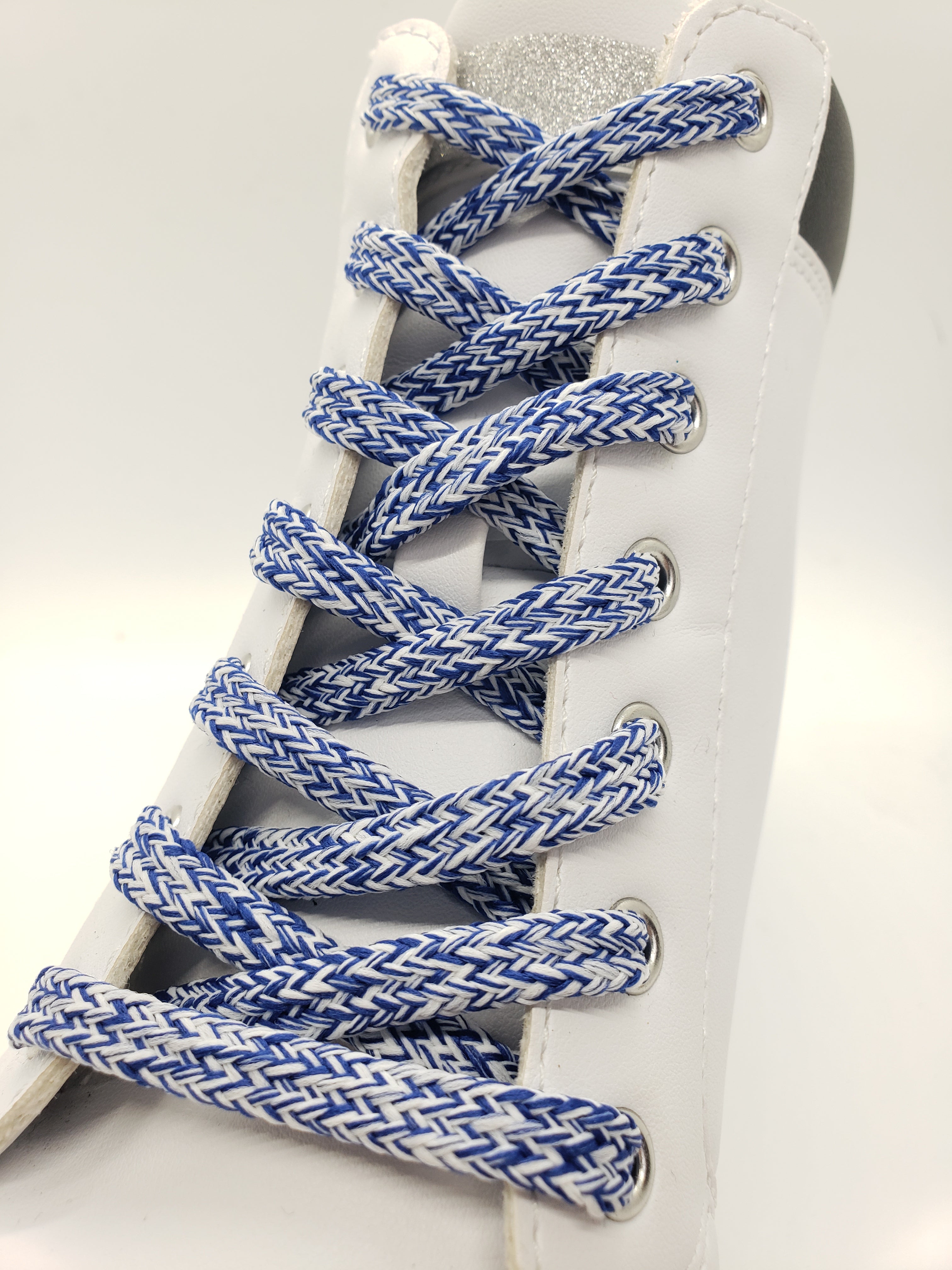 Premium Hybrid Tweed Shoelaces - Blue & White Cotton Blend Laces for Sneakers, Boots & Casual Shoes | Durable & Stylish Shoelaces for Men & Women