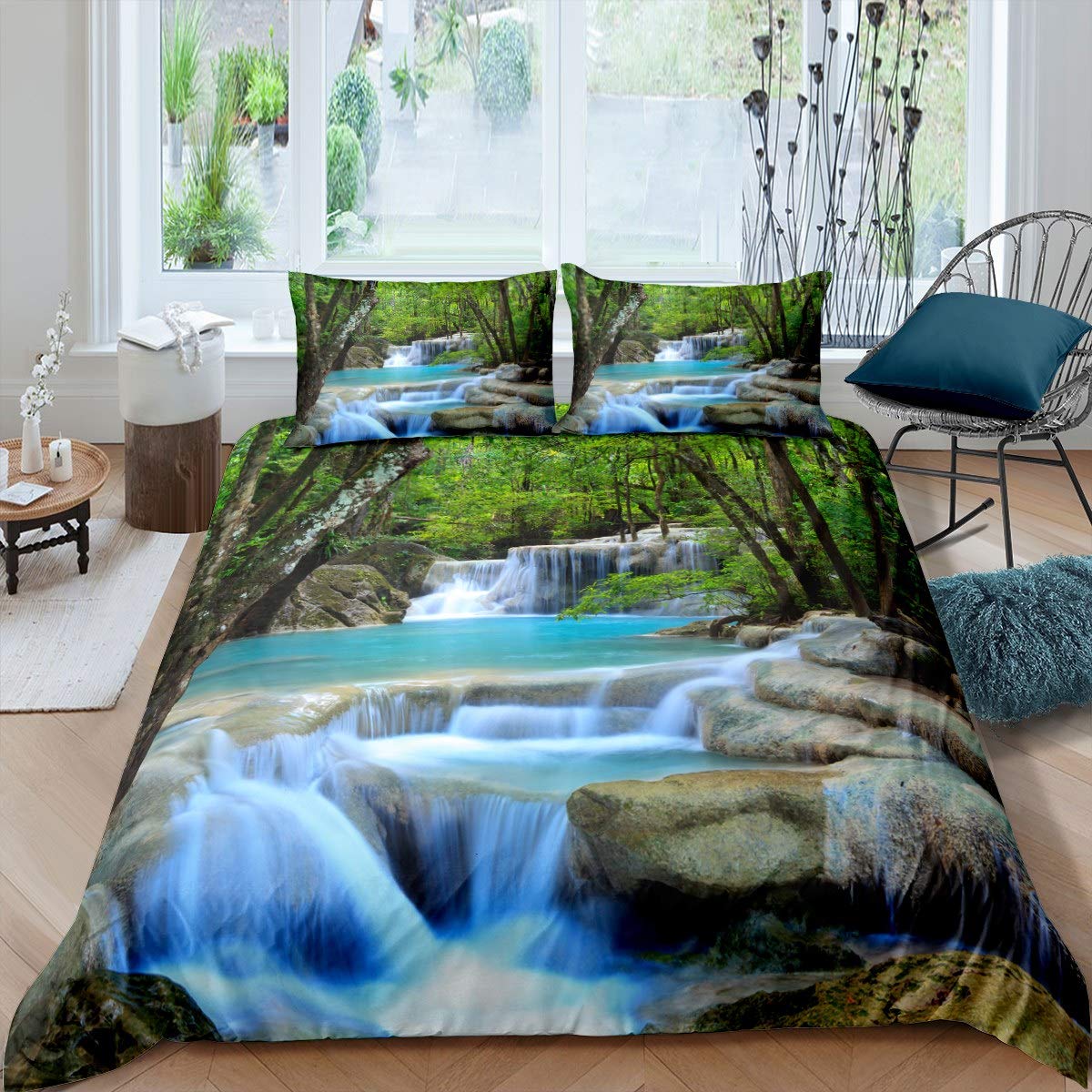 Feelyou Lakes & Mountains Duvet Cover Set - Nature Scenery Bedding for Kids & Adults - Twin Size 2-Piece Comforter Cover - Boys Girls Bedroom Decor - Perfect for Cozy Nights & Nature-Themed Rooms