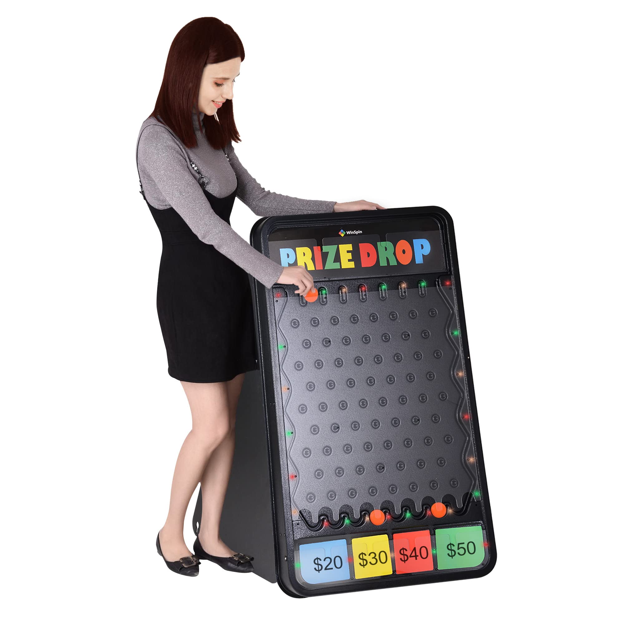 WinSpin 41x25 Inch Foldable Prize Drop Board Game with 12 Playing Pucks & Multi-Color LED Lights - Perfect for Carnival, Tradeshow, Birthday Parties and Family Game Nights