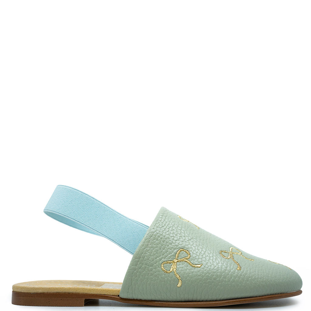 Spain+Co Aqua Bow Embroidered Slingback Heels - Women's Elegant Summer Sandals for Weddings, Parties & Beach Vacations