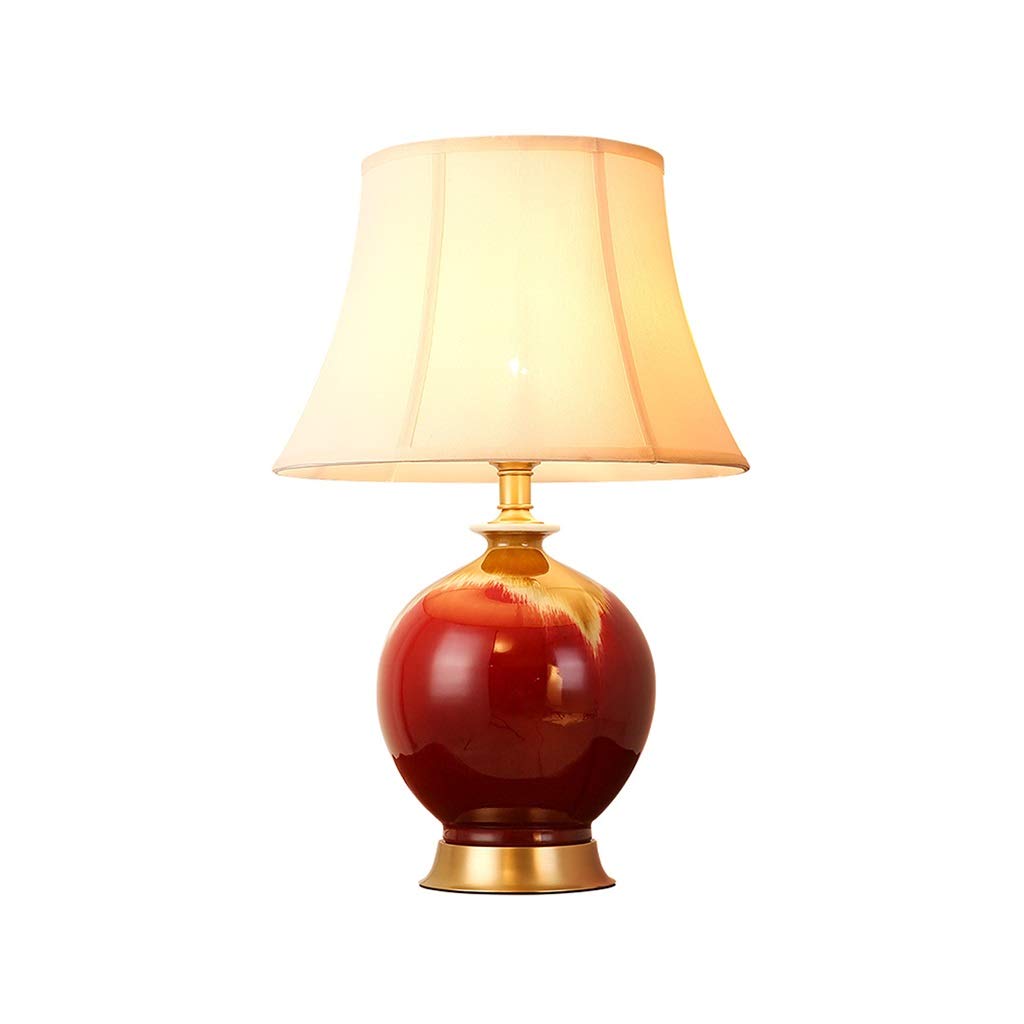ZWeiD Modern Study Desk Lamp - Adjustable Cloth Lampshade & Gradient Glaze Ceramic Base for Bedroom, Living Room, Office - Stable Thick Table Lamp (38x38x57cm) - Warm Red Lighting for Reading, Working & Relaxing