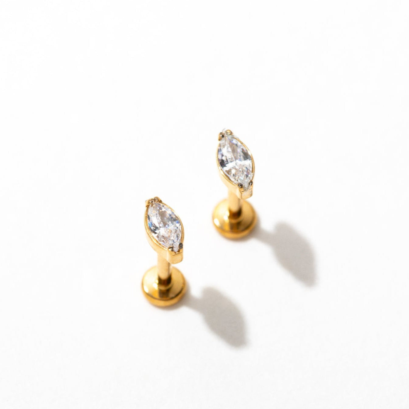 Marquise Flat Back Stud Earrings for Women – Elegant CZ Crystal Rhinestone Ear Studs for Daily Wear & Special Occasions