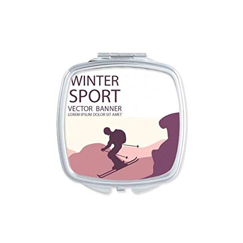 DIYthinker Winter Sport Ski Poles Pattern Mirror - Portable Compact Pocket Makeup Mirror with Double Sided Glass for Skiing, Travel & Everyday Use