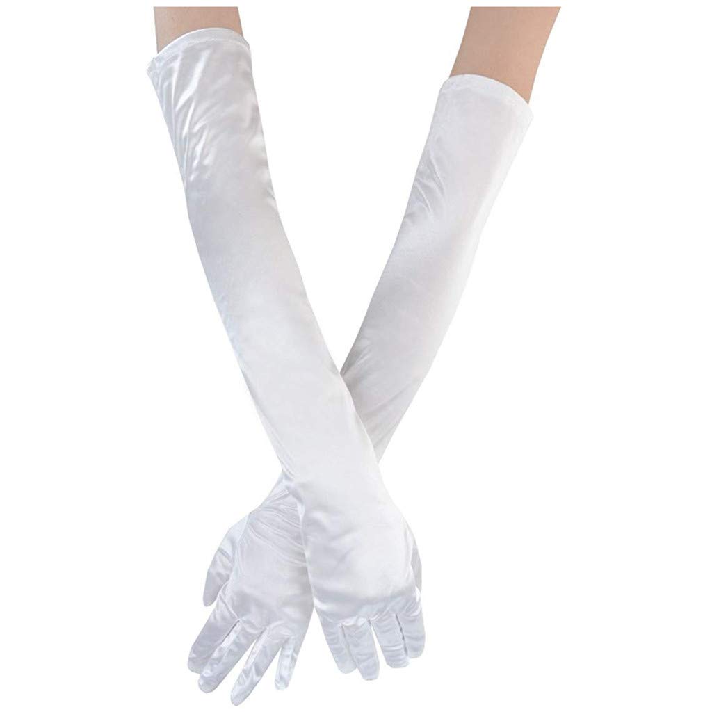 Elegant Long Women's Evening Gloves for Wedding, Cosplay & Performance - Sexy Satin Opera Gloves for Adults (Black/White) - Perfect for Bridal, Burlesque, Ballroom Dance & Theatrical Costumes