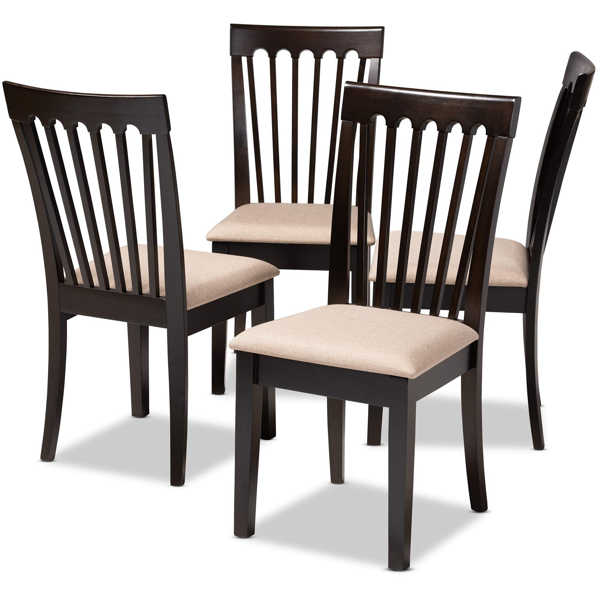 Baxton Studio Minette Dining Chair - Sand Fabric Upholstered, Espresso Brown Wood Finish - Perfect for Kitchen, Dining Room & Breakfast Nook