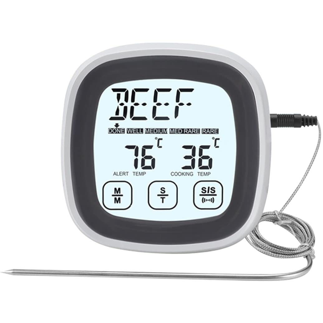 Digital Food Thermometer with Large LCD Display - Countdown Alarm, Dual Mode Cooking & Meat Thermometer with Stainless Steel Probe - Perfect for Oven, Kitchen, BBQ, Grill & Baking