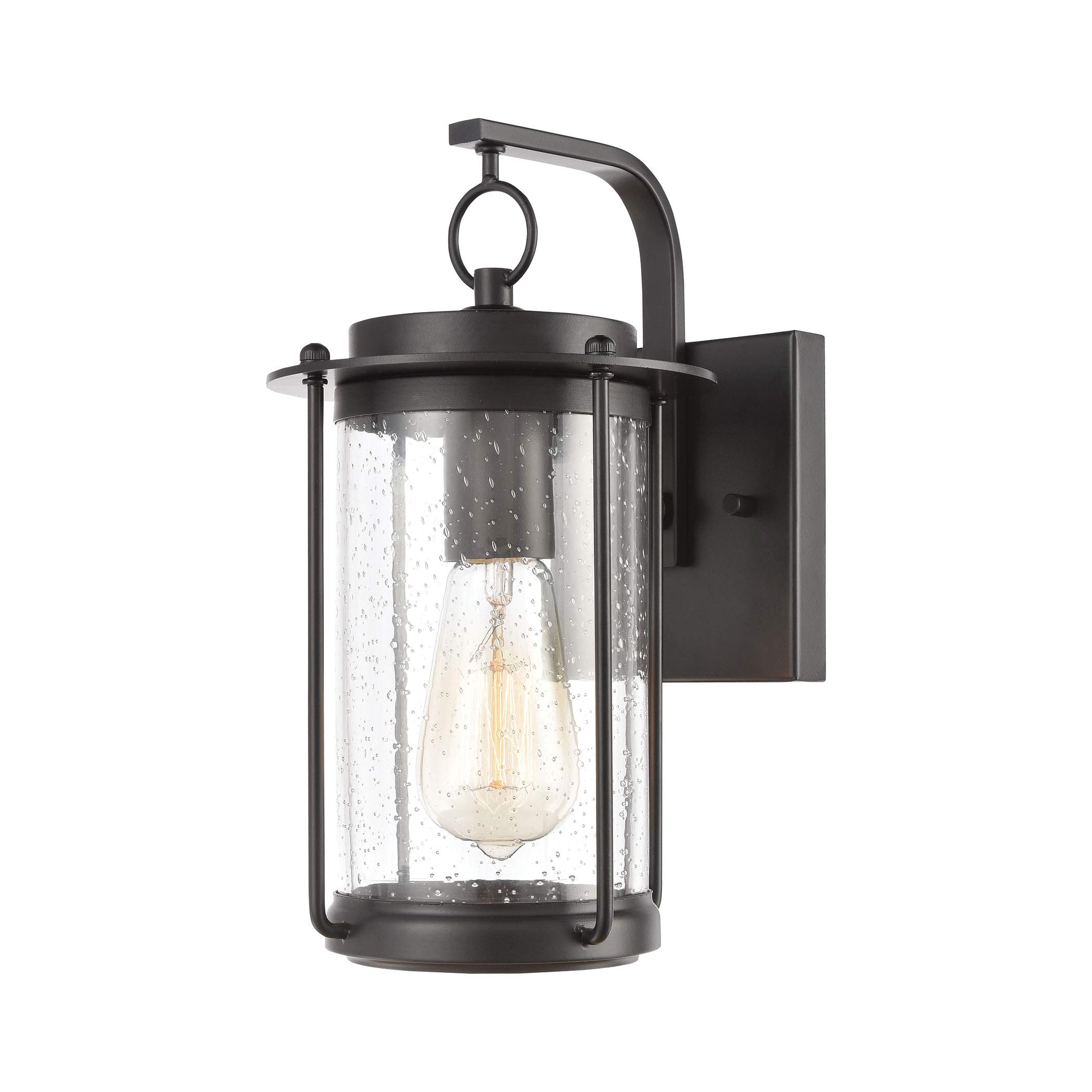 Devonshire Matte Black 1-Light Wall Sconce with Seedy Glass - Perfect for Bedroom, Hallway & Bathroom Lighting