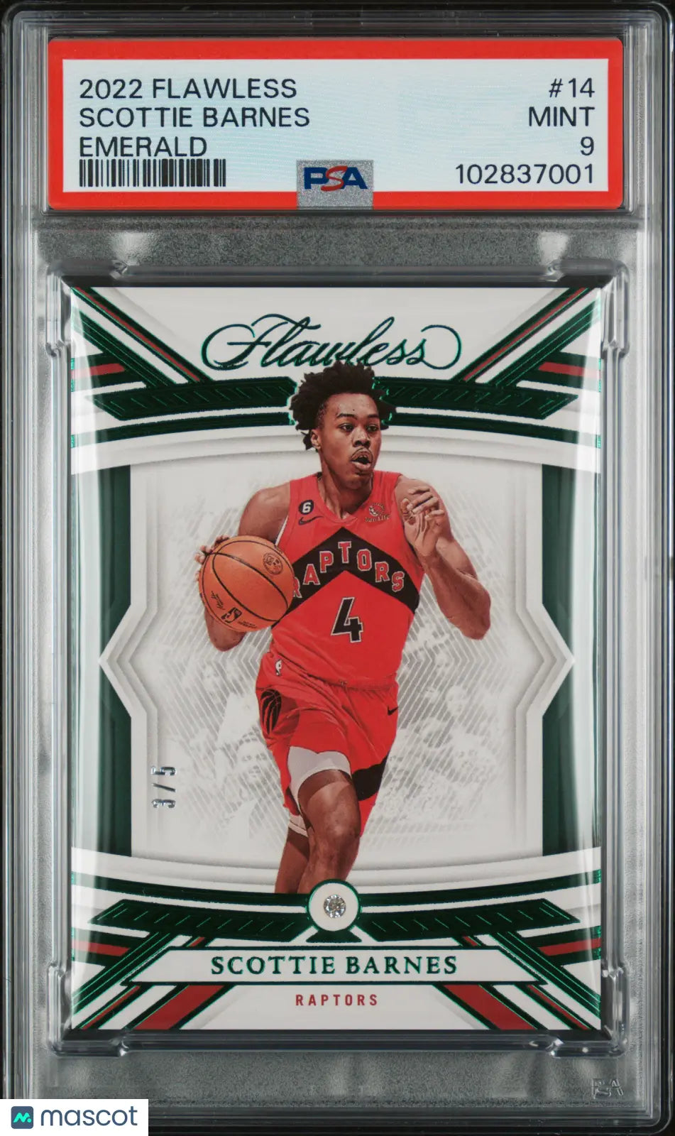 2022 Panini Flawless Basketball Scottie Barnes Emerald Relic PSA 9 /5 - Rare NBA Trading Card for Collectors & Investors - Perfect for Sports Memorabilia Displays & Auctions