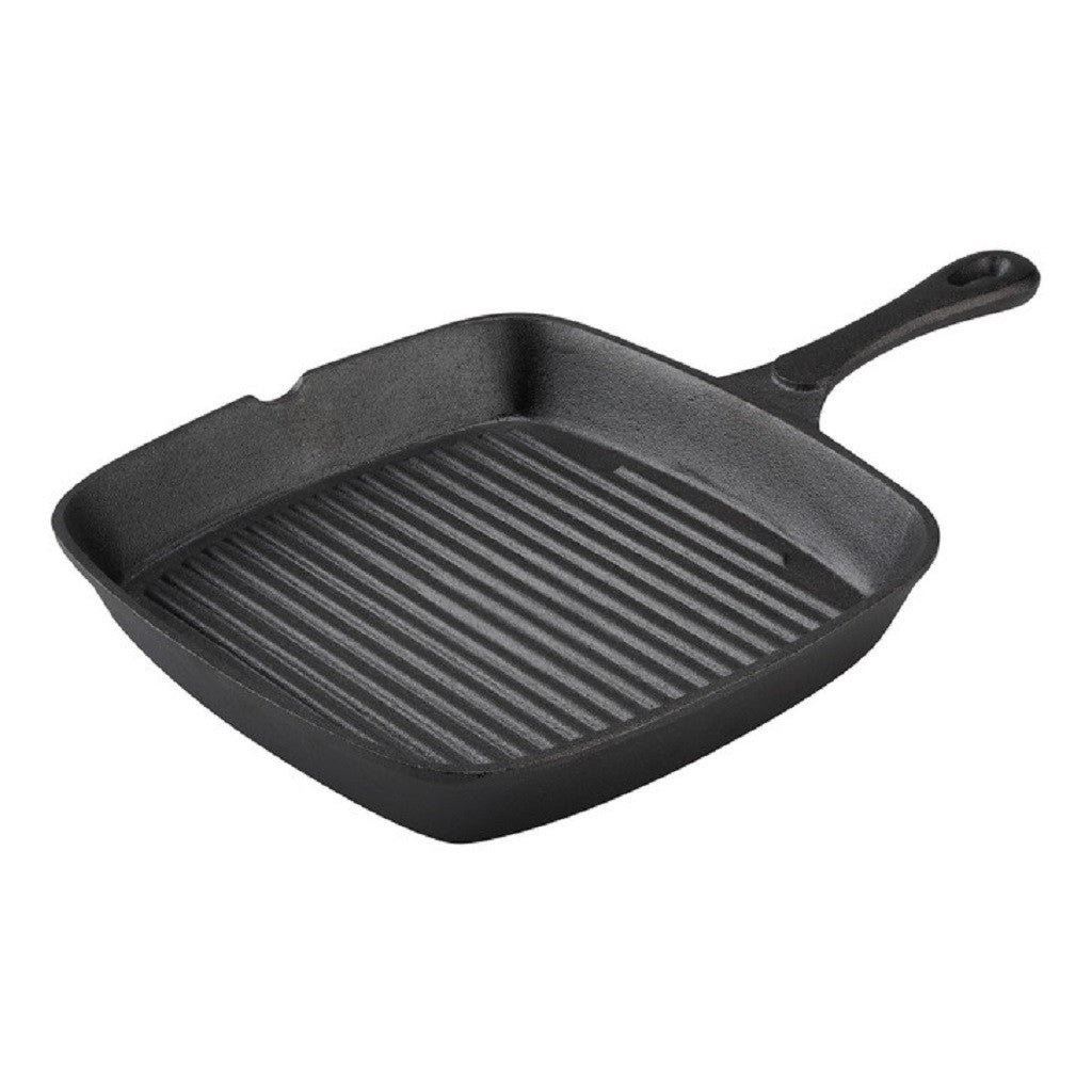 Pyrolux Pyrocast Square Grill Pan 25x24x3.5cm - Heavy Duty Cast Iron Griddle for Steak, Burgers & Vegetables - Perfect for Indoor/Outdoor Cooking, Camping & BBQ Parties