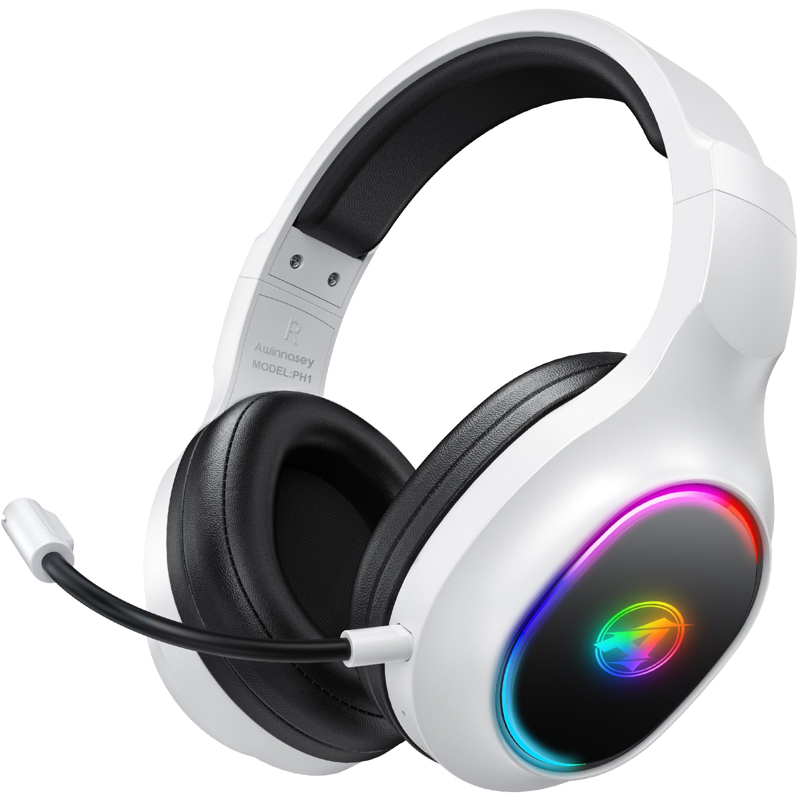 Wireless Gaming Headset for PS5, PS4, PC, Mac & Nintendo Switch - 2.4GHz Bluetooth Noise-Canceling Headphones with Microphone, LED Lights & 7.1 Surround Sound (White) - Perfect for Competitive Gaming & Online Chat