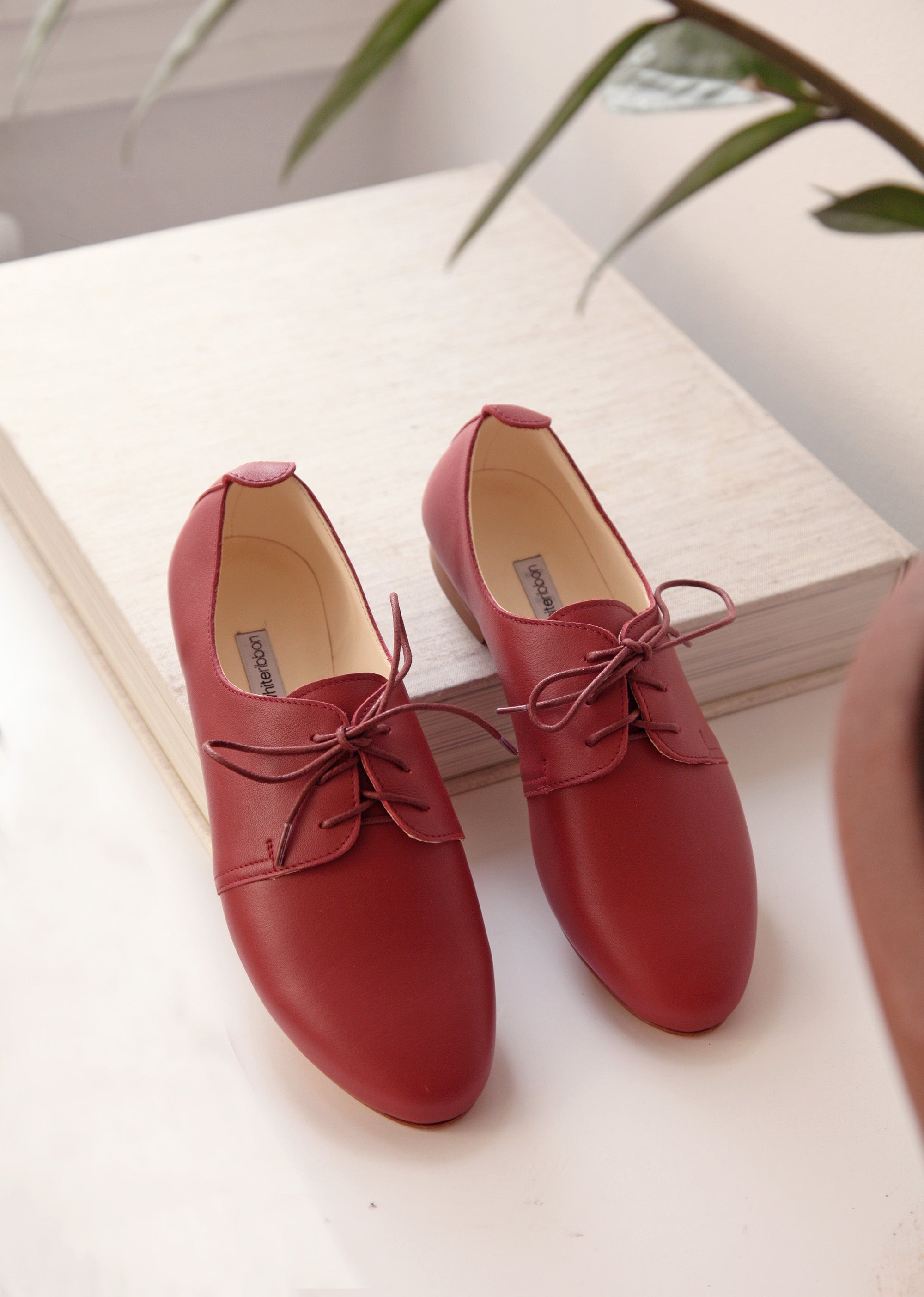 AMIRA Women's Oxford Shoes in Berry Red - Classic Comfortable & Stylish Dress Shoes for Work, Office & Formal Occasions