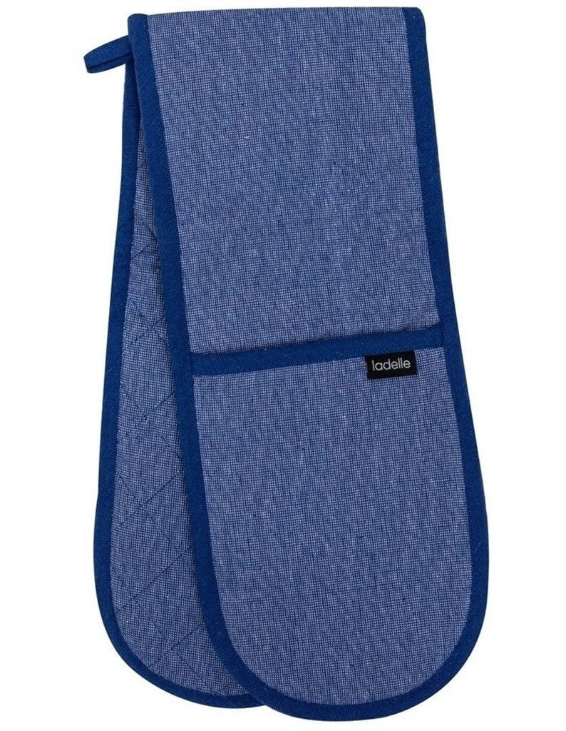 Ladelle Eco-Friendly Recycled Double Oven Mitt - Heat Resistant Kitchen Gloves for Baking, Grilling & Cooking - Royal Blue
