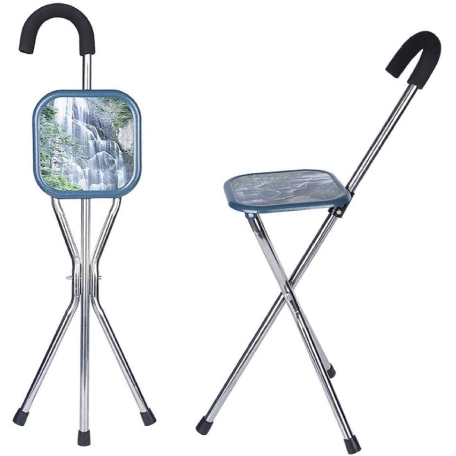 Portable Folding Cane Crutch with Seat - 2-in-1 Stainless Steel Walking Stick & Chair for Seniors & Elderly - Ideal for Outdoor Activities, Travel & Mobility Assistance