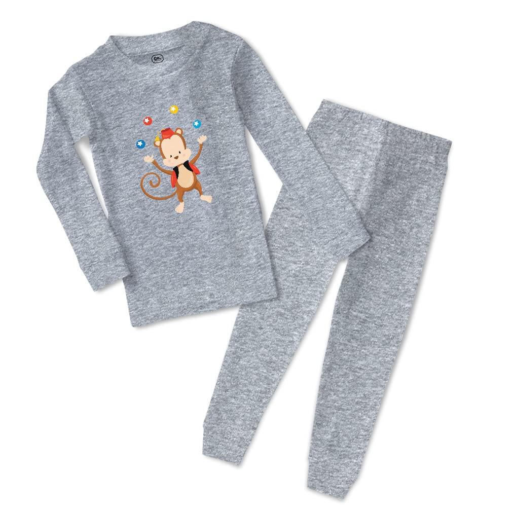 Custom Cotton Toddler Pajama Set for Boys & Girls - Monkey Juggler Zoo Print Funny Baby Sleepwear | Snug Fit Oxford Gray | 6 Months Size | Perfect for Bedtime & Playtime