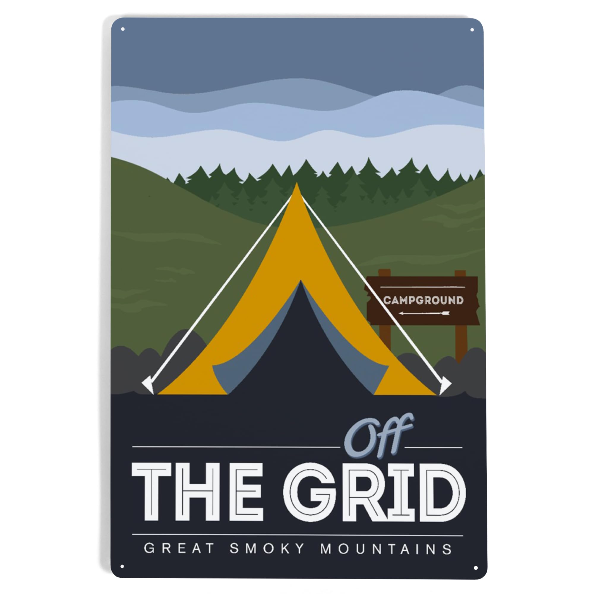 Lantern Press 12x18 Inch Metal Sign - Great Smoky Mountains Tennessee Wall Art - Off the Grid Tent Camping Decor - Discover National Park Press - Perfect for Cabin, RV & Outdoor Enthusiast Gifts